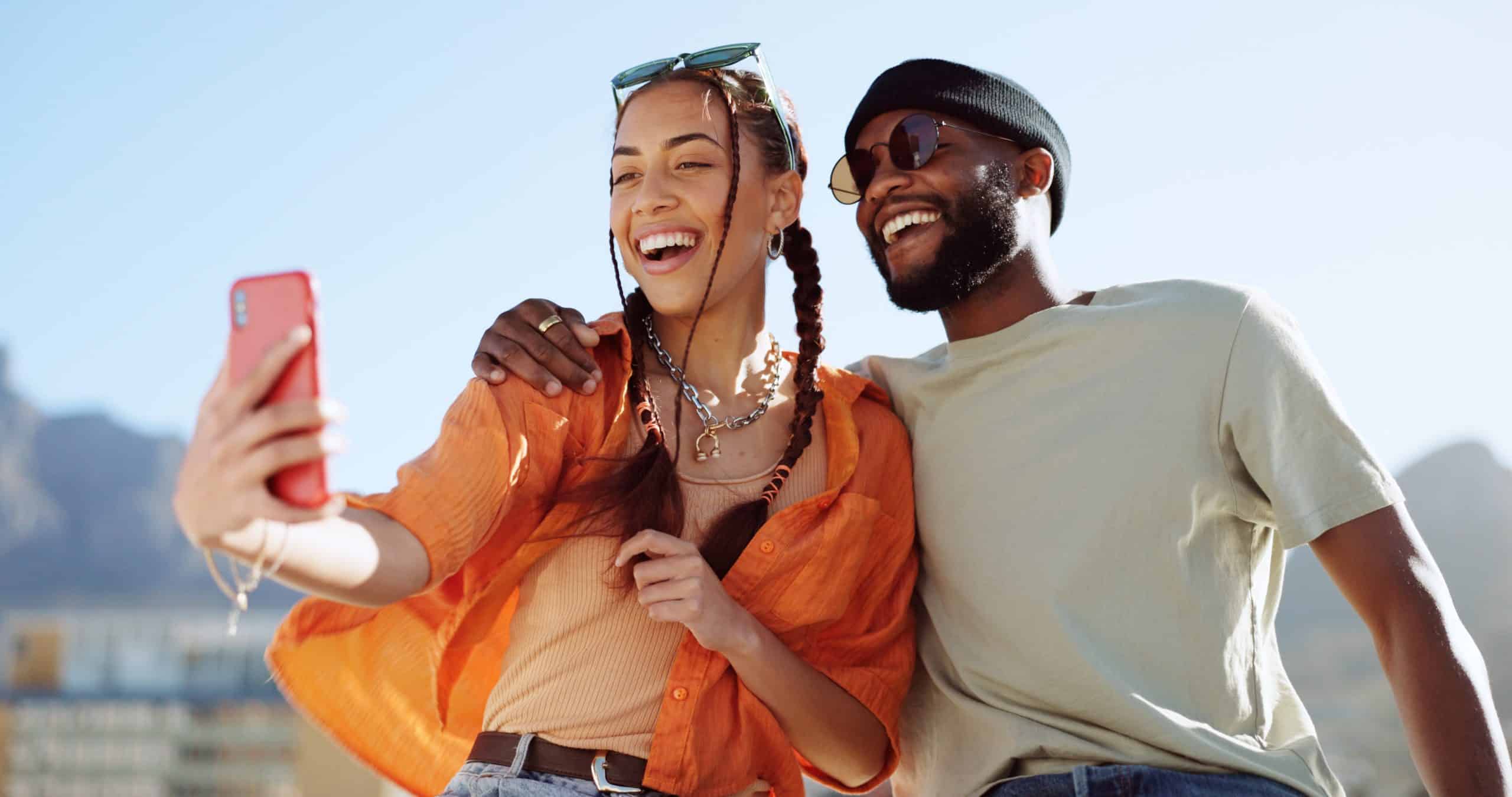 Couple enjoying travel tech